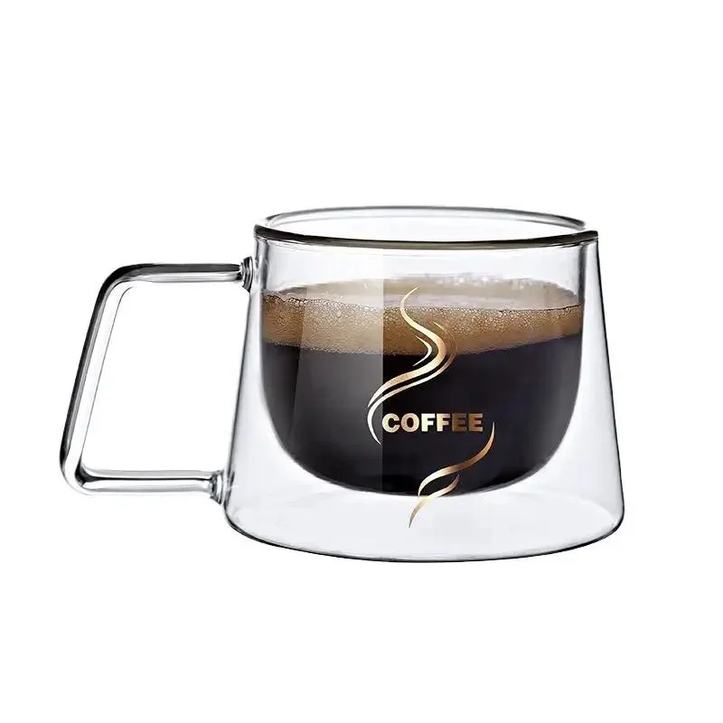 Hot Selling High Borosilicate Espresso Double Walled Glass Coffee Cups with Handle