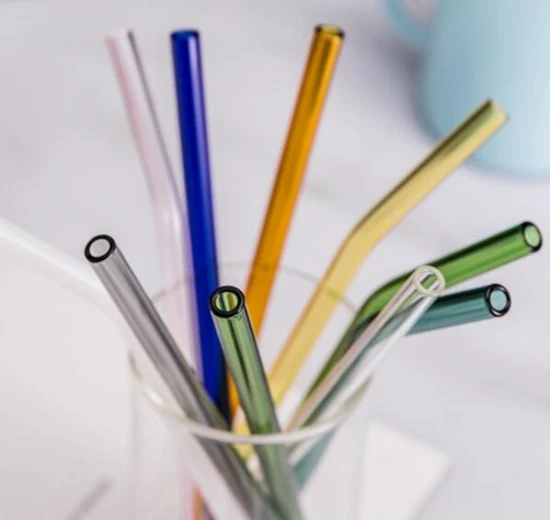 Custom Logo Glass Drinking Straws Reusable Straight Curved Glass Straws with Cleaning Brush Eco